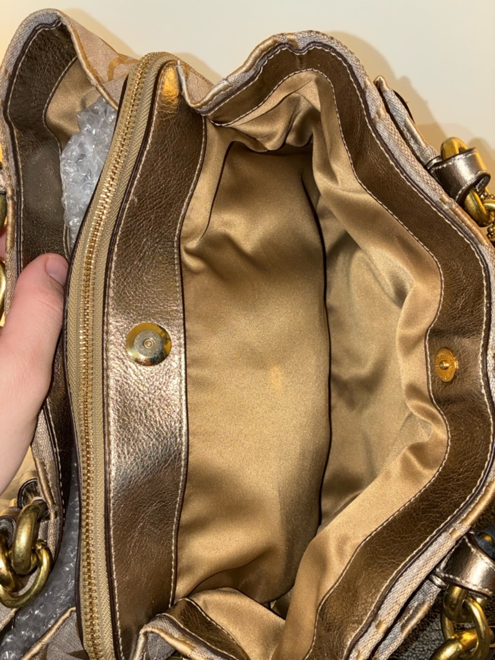 Coach Metallic Signature Satchel in Gold and Champagne - Picture 9 of 10
